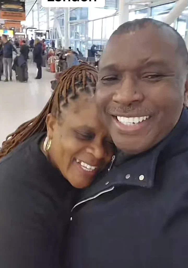 'The matrimonial bed go break this night' - Reactions as elderly man welcomes his wife at London airport after her stay in Nigeria for 4 weeks