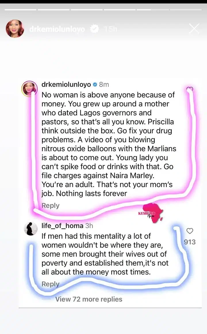 'You grew up around a mother who dated Lagos governors and pastors so that's all you know' - Kemi Olunloyo blasts Priscilla Ojo following her viral statement