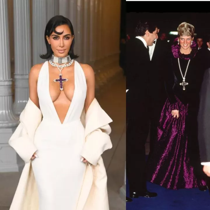 Kim Kardashian publicly debuts Princess Diana's Amethyst Cross Necklace which she famously wore in 1987 (photos)