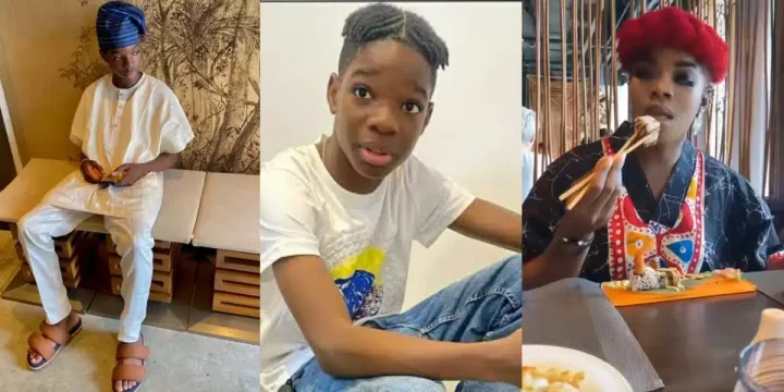 '‎Is Tife single?' - Wizkid's eldest son, Boluwatife slays in native outfit as he goes on food date with mum, Sola