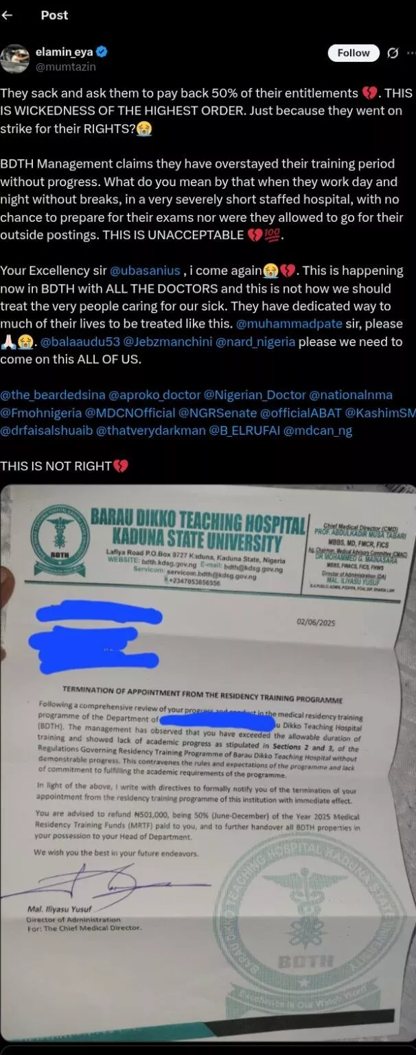 Doctors fired in Kaduna for rejecting ₦137k salary
