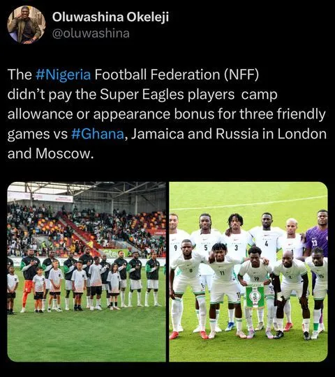 Report: NFF yet to pay Super Eagles bonus or allowance for international friendlies