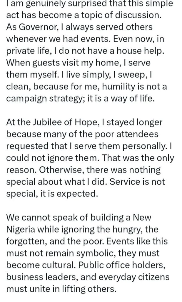 Peter Obi breaks silence following video of him serving food at an event