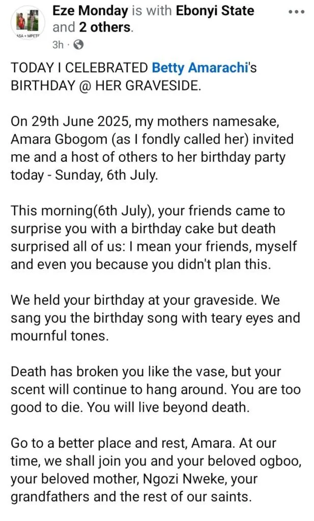 Lady passes away hours to her birthday party