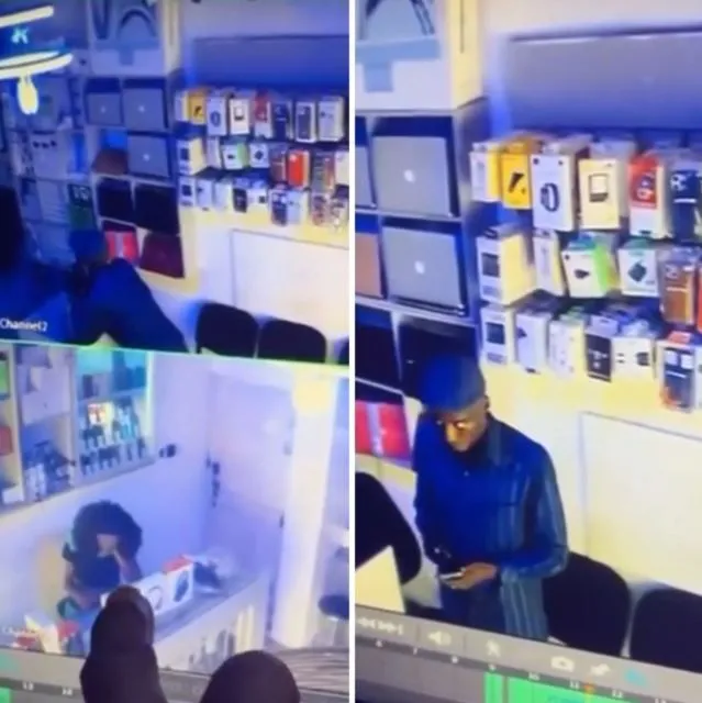 CCTV Captures Moment Suspected Thief Stole A Laptop Worth N800k From A Shop (Video)