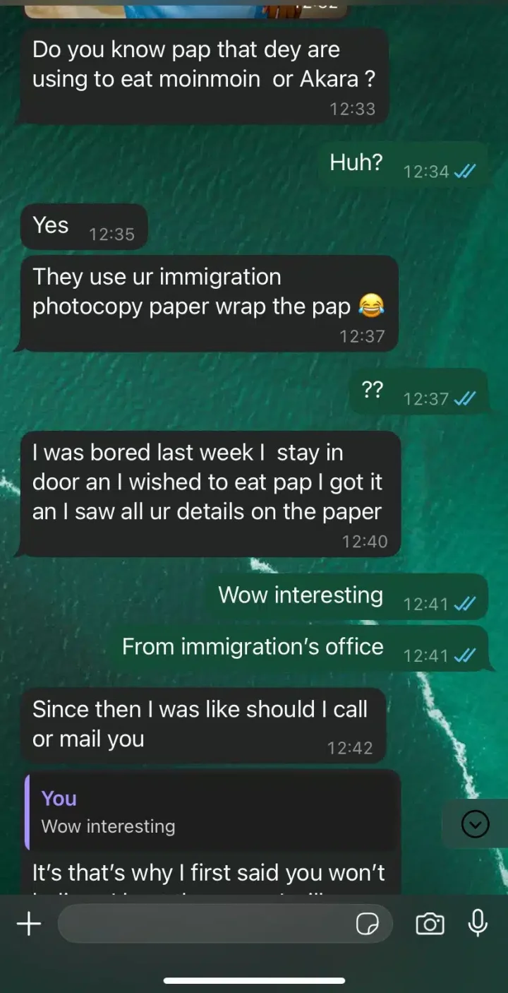 Lady calls out Nigeria immigration service after her application form was used to sell Akara to stranger