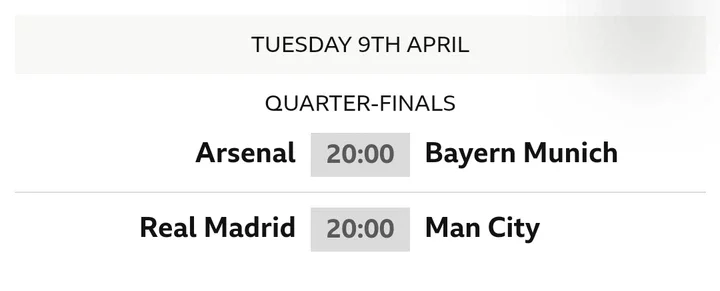 UCL Quarter-Finals: Tuesday Matches, Fixtures, And Preview