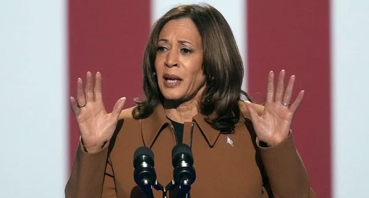 Kamala Harris reacts to person yelling 'stop Gaza war'