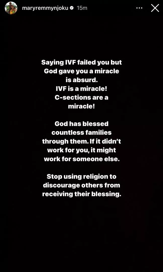 IVF is a miracle. Stop using religion to discourage women from receiving their blessings - Filmmaker Mary Remmy Njoku tells ?Religious Nigerian Women?