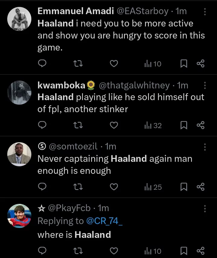 BOU 2-1 MCI: Fans Blast Erling Haaland After Having a Terrible Performance in Today's Match