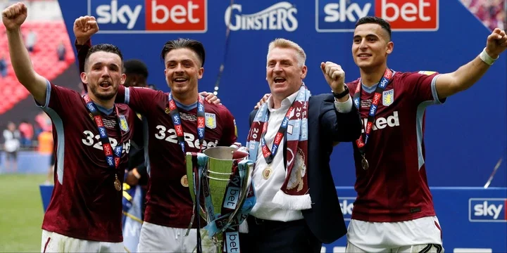 Aston Villa celebrate winning the EFL play-off final