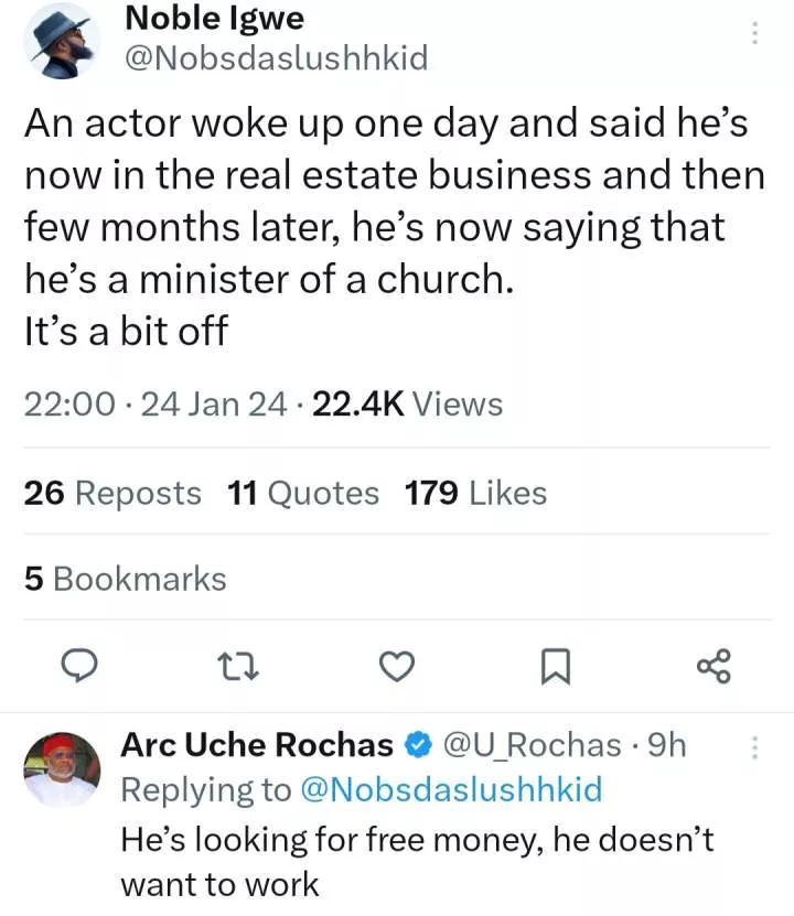 Noble Igwe throws shade at a Nigerian actor who keeps dabbling into new professions