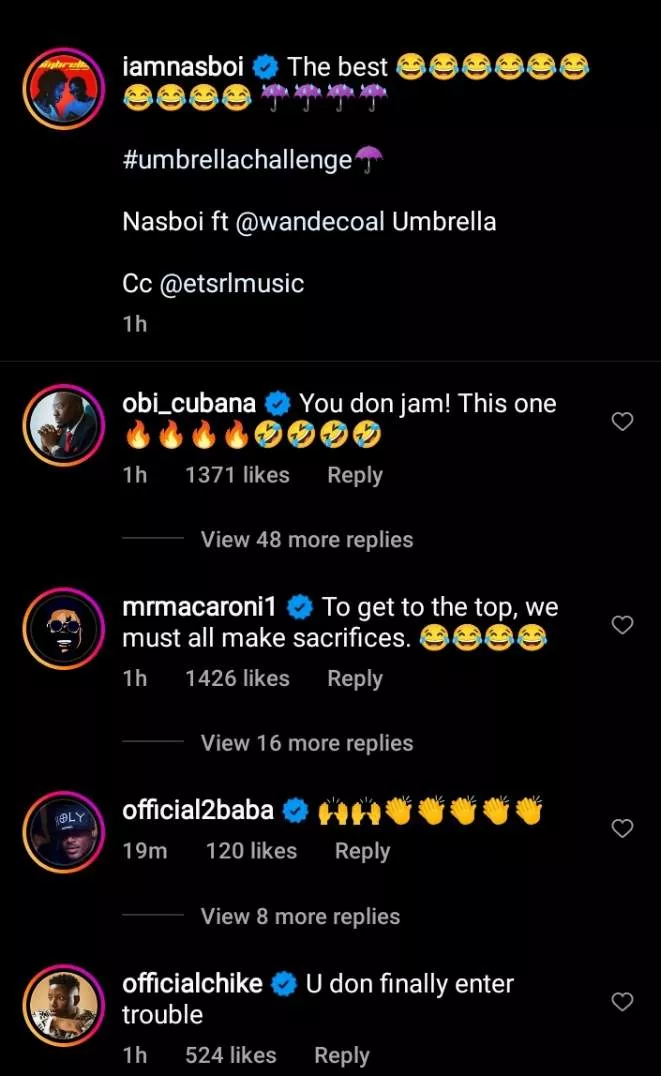 'Kanayo don turn Nasboi into yam' - Celebrities react as Kanayo Kanayo jumps on umbrella dance challenge