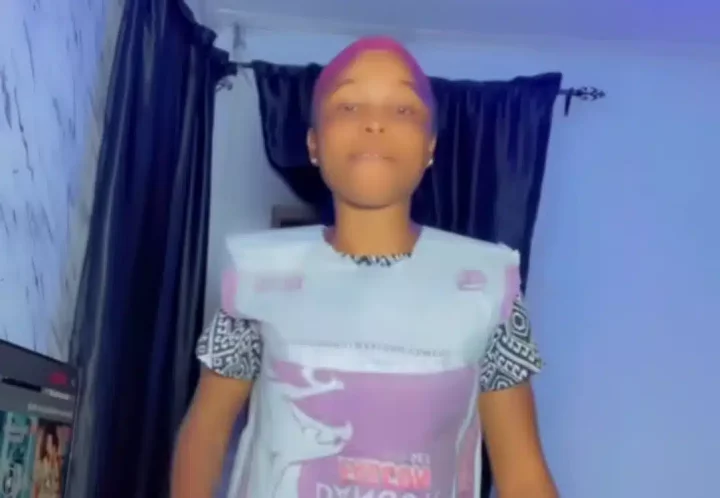 Lady advertises Dangote cement bags as 'party' and 'couples wear'