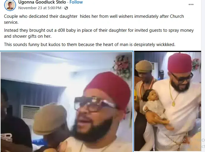 Couple reportedly uses doll baby to stand in for their daughter during celebration