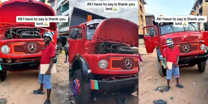 Proud moment as Nigerian man buys new tipper truck, names it 'Big Benz'