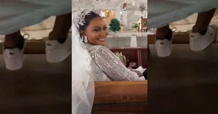 "Bride way no want anything to stress her" - Moment bride wore sneakers for her church wedding (WATCH)