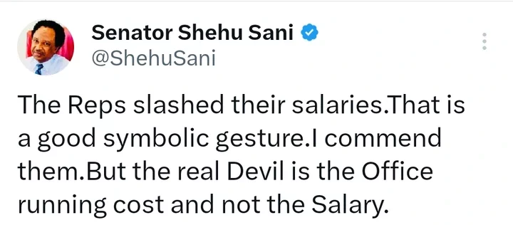 Shehu Sani Reacts As Reps Pledged To Donate 50 Per Cent Of Their Salaries To Fight Hunger