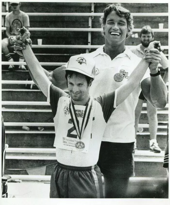 Arnie Supporting Disabled Athletes, 1983