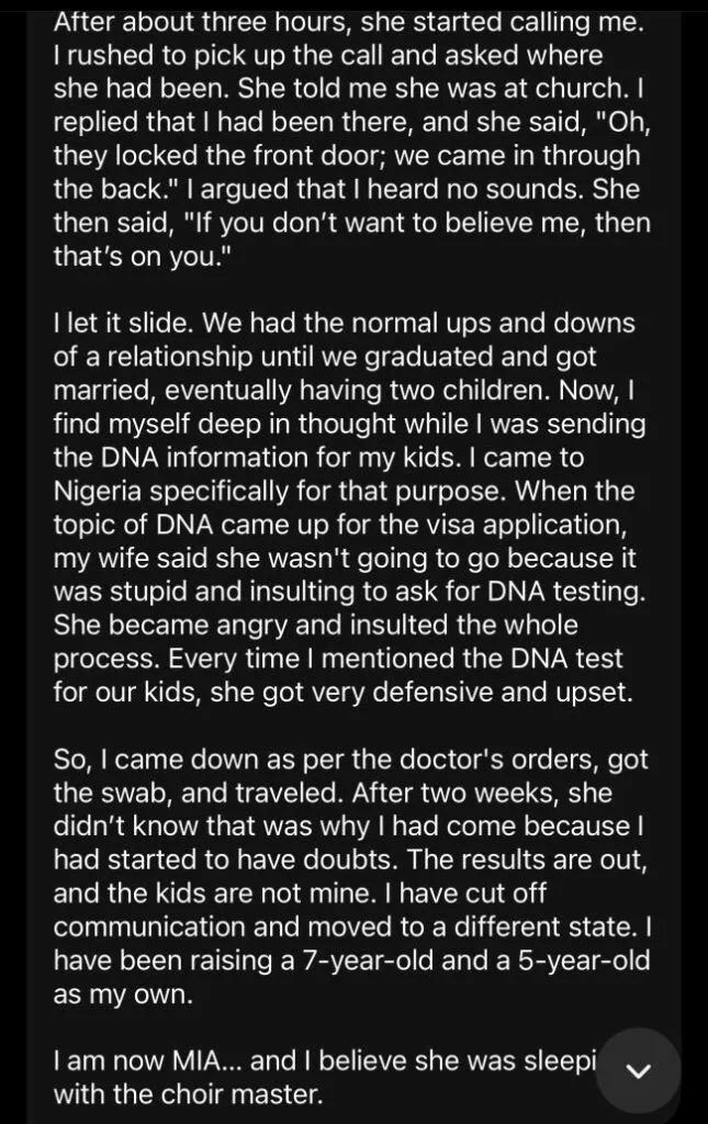 Man abandons wife and two kids as DNA test unveils his worst fear