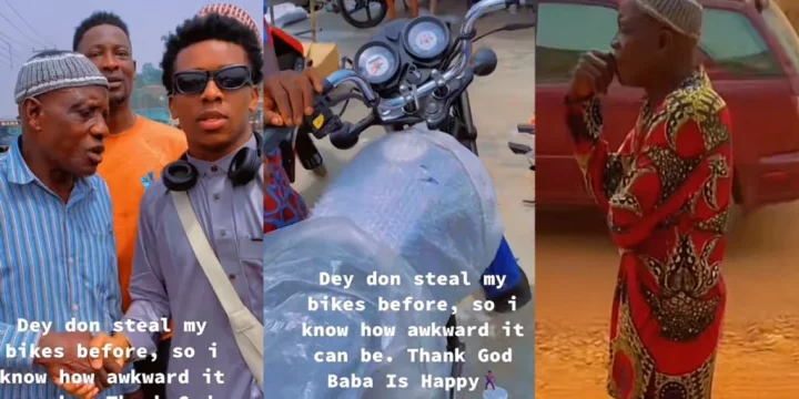 "Dey don steal my bike before, I know how it feels" - Small Doctor gifts elderly man who got his Okada stolen a new bike