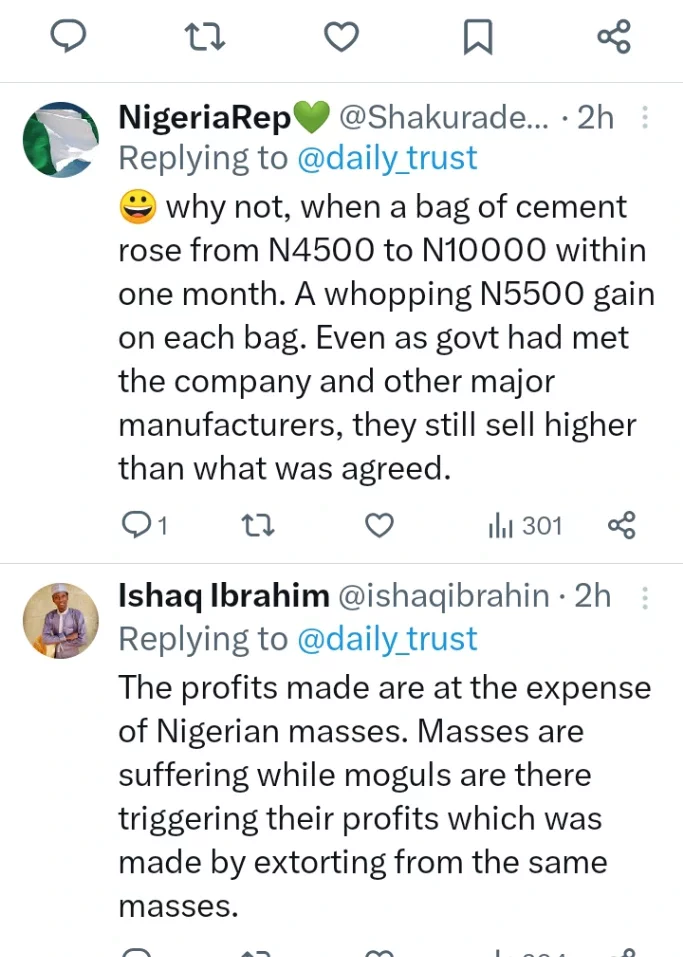 Reactions From Nigerians As Dangote Cement Reports ₦455.5 Billion Profit