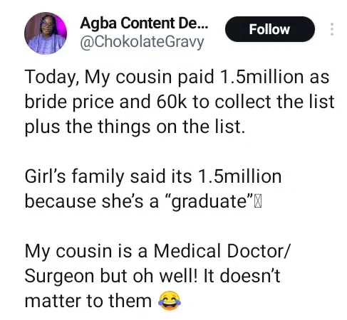 'Asked to pay N1.5m' - Man reveals amount his in-laws demanded for bride price due to their daughter's education