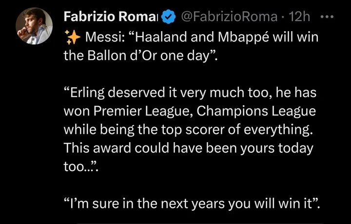 Lionel Messi Believes Erling Haaland Deserves the Balon D'or Too