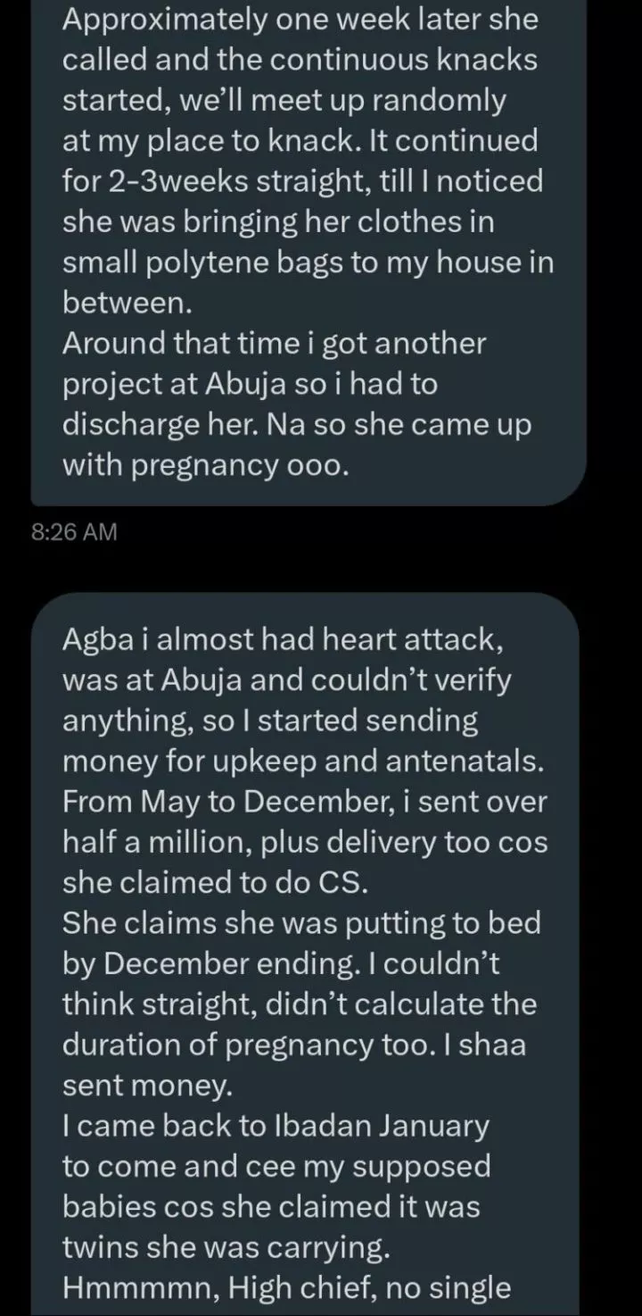 Man arrests lady for scamming him of ₦500k with fake pregnancy, lies about CS