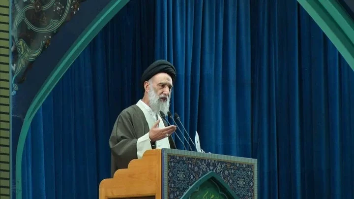 Ahmad Mahmoudi, Friday prayer leader in Isfahan, conducting a speech on March 14, 2025