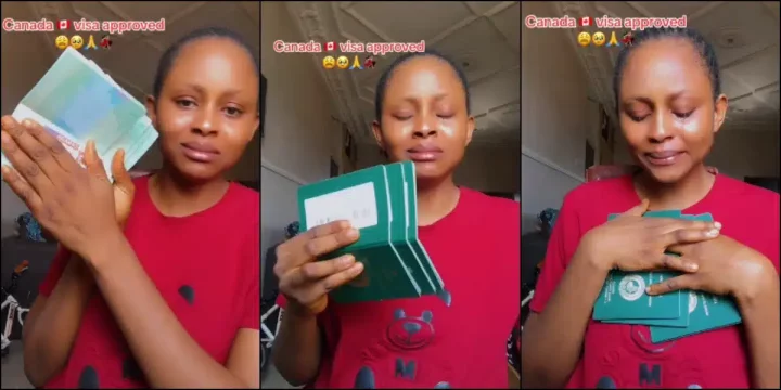 "Only God know wetin her eyes don see for this Naija" - Lady cries emotionally as her Canada Visa gets approved