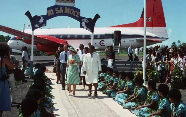 No passport required if you're Queen Elizabeth ll, seen here arriving in Fiji during her Silver Jubilee Tour of the South Pacific in 1977.  