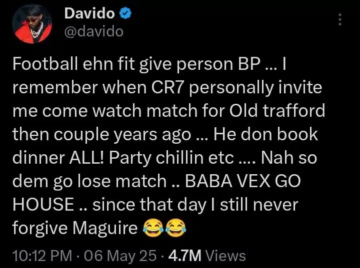 Davido recounts dinner invitation from Cristiano Ronaldo