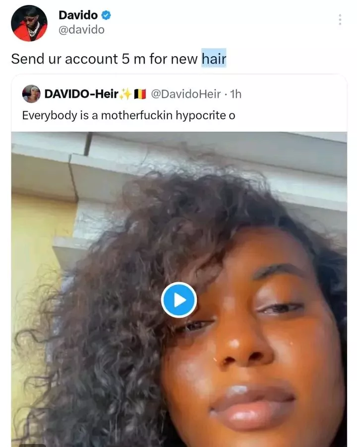 Davido gifts X user N5M