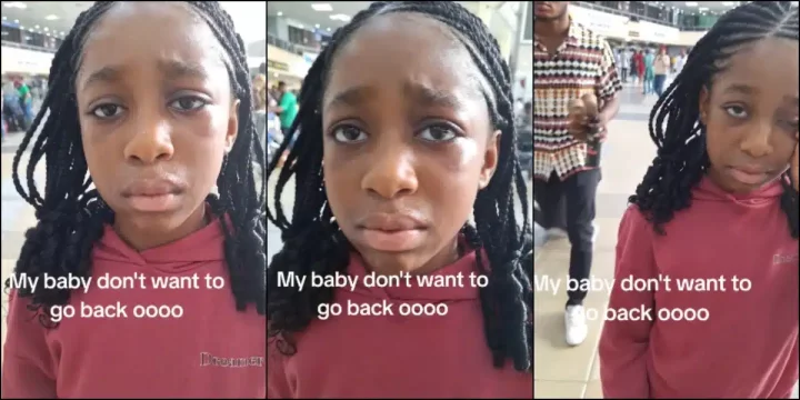 "I don't want to leave Nigeria" - Little girl tears up at airport, refuses to travel abroad