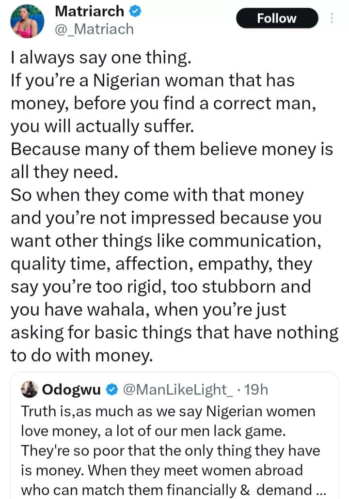 Nigerian men are so poor that the only thing they have is money ? Man says