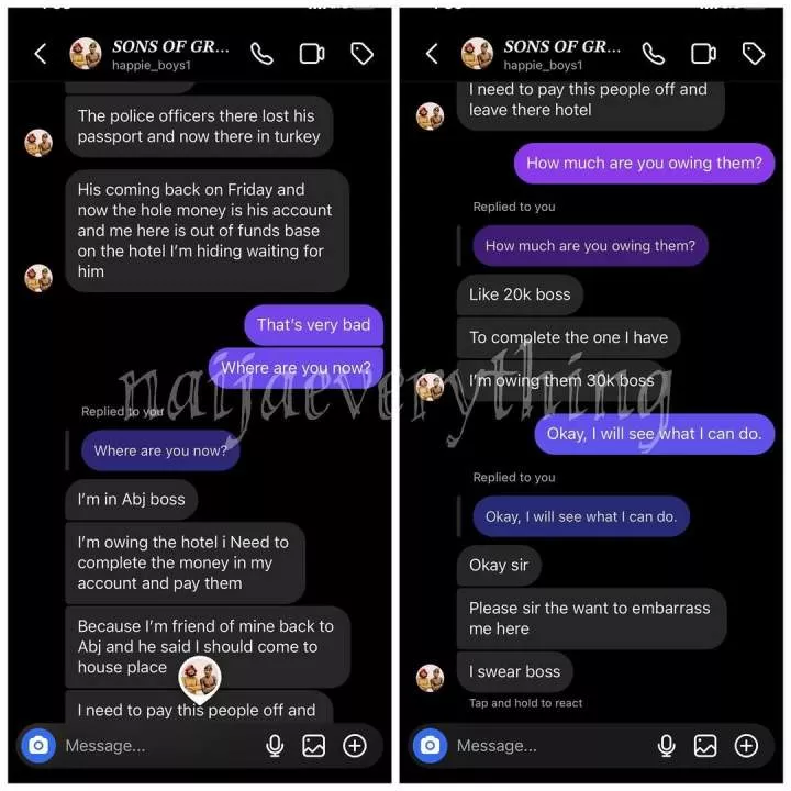 'They want to embarrass us here' -Screenshots of Happie Boys begging for N30K from fans to settle hotel debt leaks