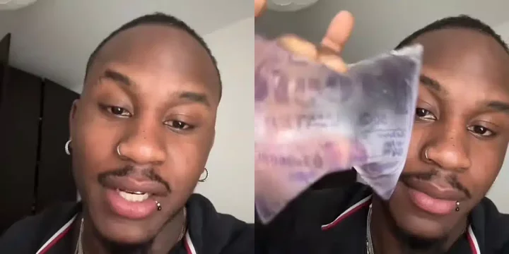 "Pure water don first me take flight" - Man celebrates mom for bringing him sachet water to UK