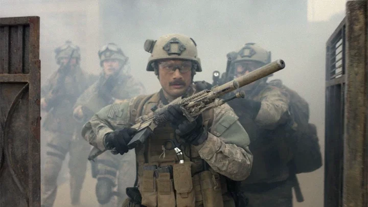 A soldier holds his gun in Warfare.