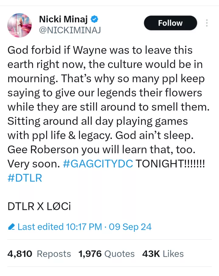 Got everything in the world, still spiteful & ev!l. Disgusting' - Nicki Minaj blasts Jay-Z for snubbing Lil Wayne in favour of Kendrick Lamar to headline 2025 Super Bowl