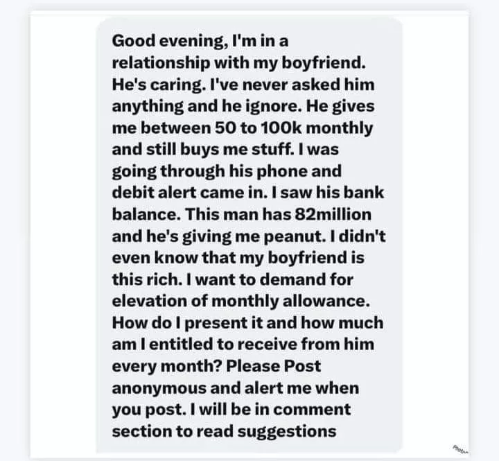 Lady in pain after finding out boyfriend who gives her 'only' N100k monthly has N82 million in account