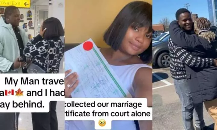 'Omoh love is sweet o' - Heartfelt moment a Nigerian lady joins her husband in Canada