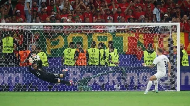 Diogo Costa became the first goalkeeper to save three penalties in a Euros shootout