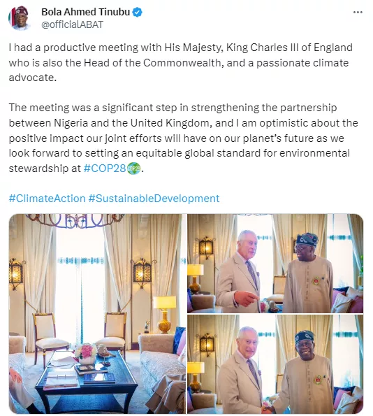 President Tinubu holds bilateral talks with King Charles at the 28th UN Climate Change Conference COPE28 (photos)