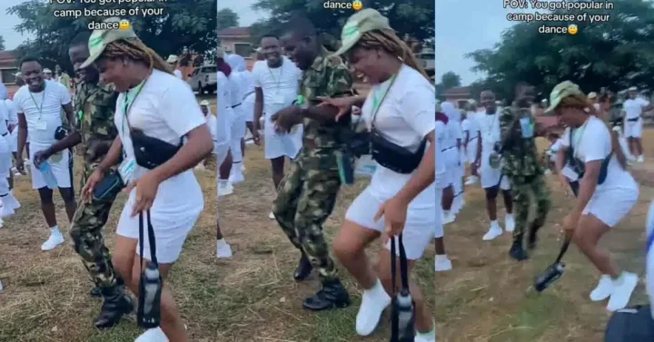 'Them think say soldier no sabi dance' - Moment corper and military man show off impressive dance moves at NYSC camp