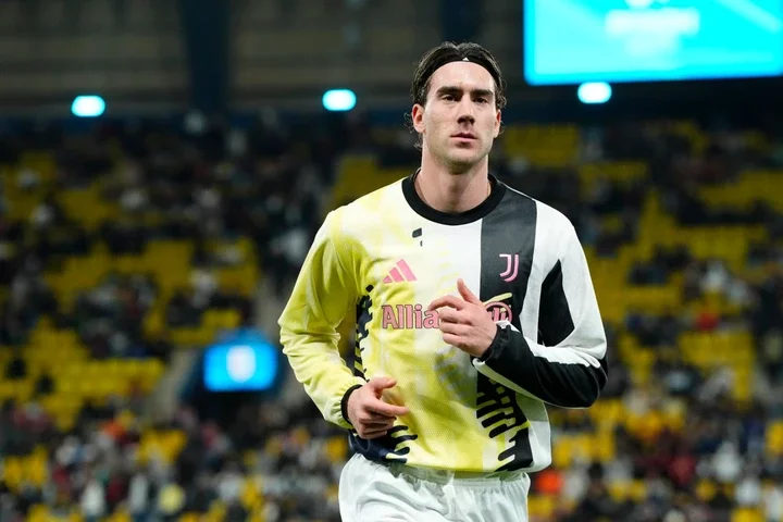 Dusan Vlahovic centre-forward of Juventus and Serbia during the warm-up before the EA Sports FC Supercup 24/25 semifinal match between AC Milan and...