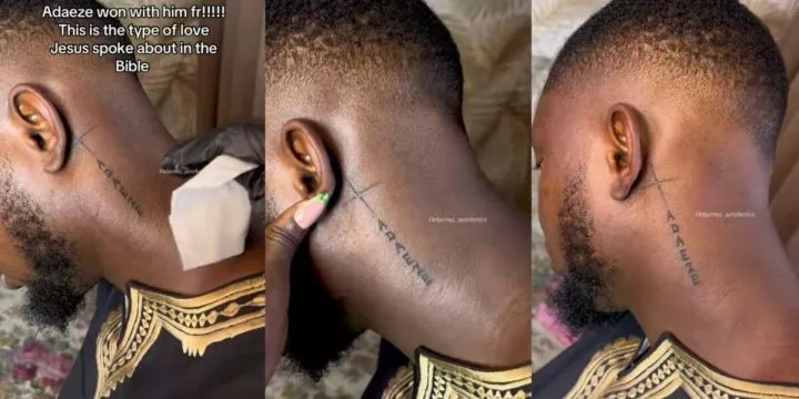 Man tattoos his woman's name 'Adaeze' on his neck