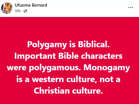 Polygamy is Biblical. Monogamy is not a Christian culture - Nigerian 