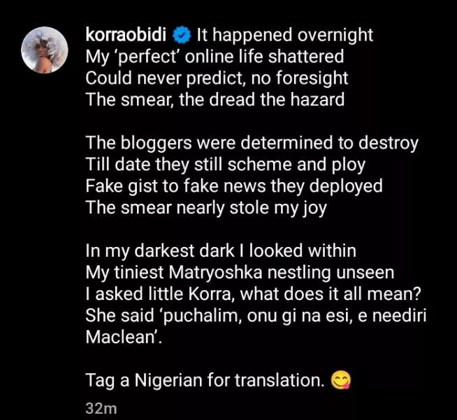 How my 'perfect' online life shattered - Korra Obidi poetically opens up, shares suggestive photo