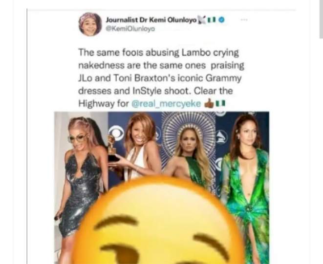 Nigerians react to Kemi Olunloyo's comment about Mercy Eke (Screenshot)